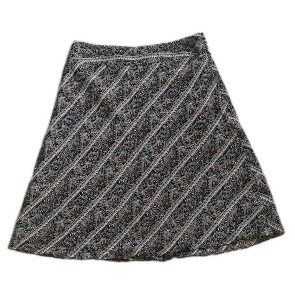 Ann Taylor Womens 100% Silk A-Line Skirt Size 8 Black Tan Ivory Career
